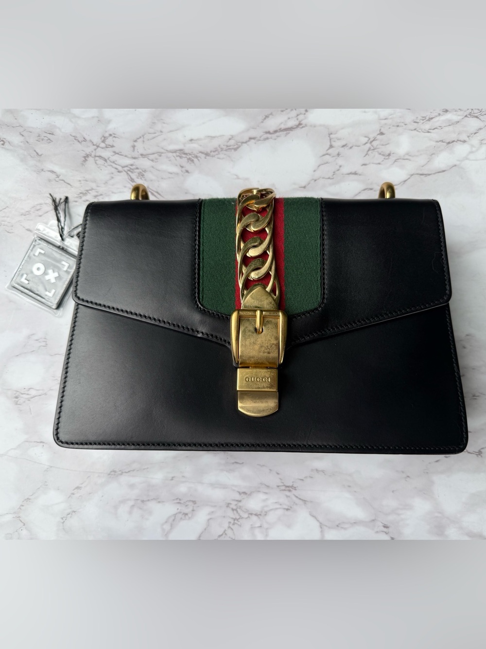Authentic Gucci Sylvie Small Web Leather Shoulder Bag Black 421882 Auth